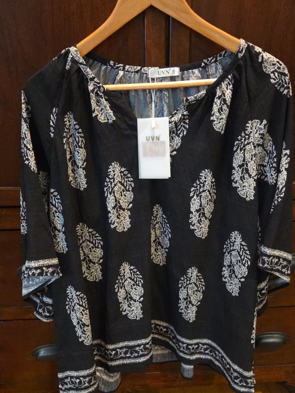 Black & White Printed Women's Peasant Top